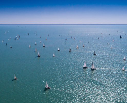 lake balaton with sailboats