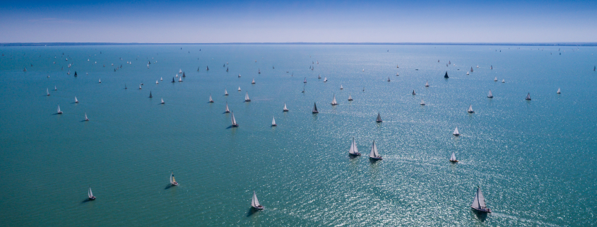lake balaton with sailboats